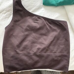 Brown Athleta Ribbed One-Shoulder Top